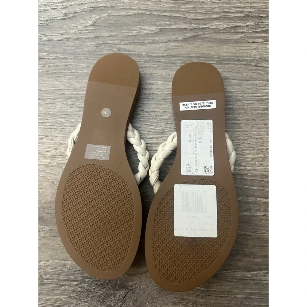 Tory Burch Braided Benton Thong Sandal White/brown Size 5